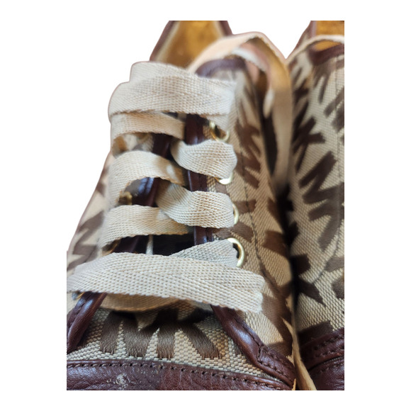 Michael Kors city sneaker leather canvas sz 6 MK signature logo allover brown